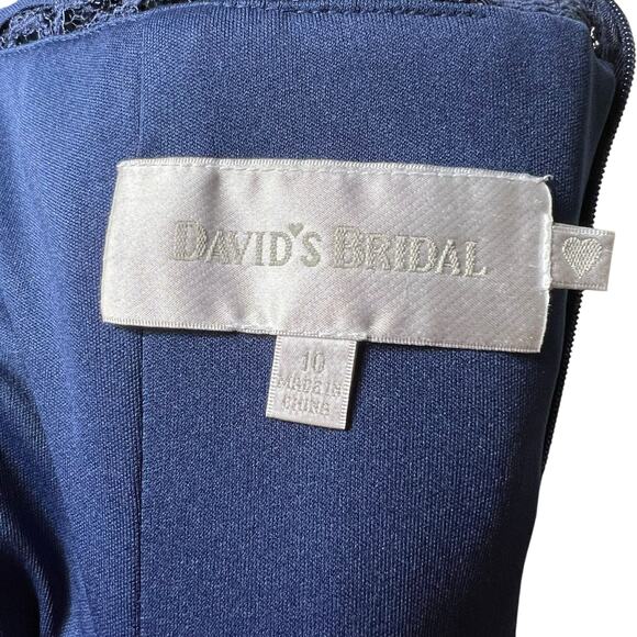 David's Bridal Navy Blue One-Shoulder Lace Cocktail Dress Size 10 Elegant Formal - Picture 5 of 7
